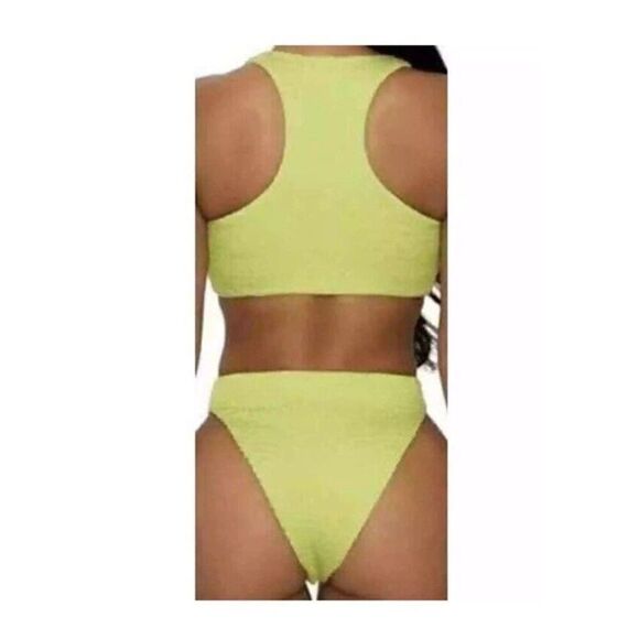 Naked Wardrobe Swim Sz Small 2-Piece Bikini Smocked Bathing Suit Lime Green NIB - Picture 7 of 7